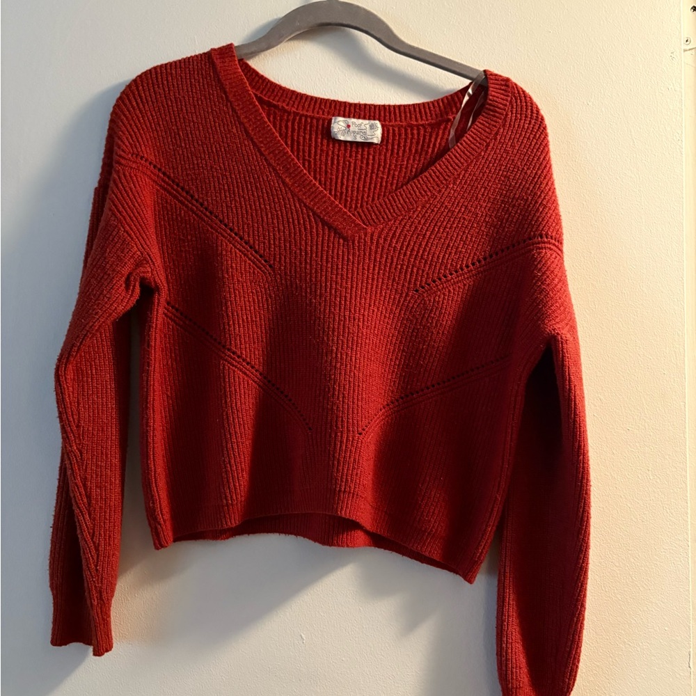 Red V-Neck Women's Sweater